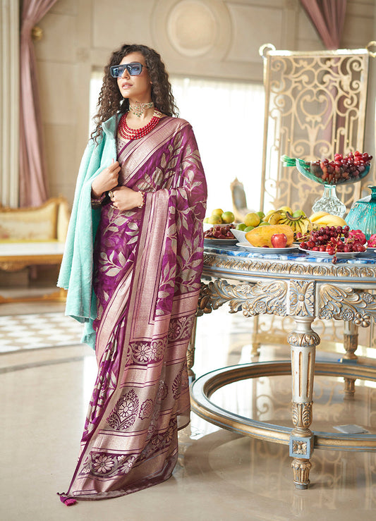 Monjolika Fashion Georgette Classic Saree with Fancy Work for Ceremonial in Purple