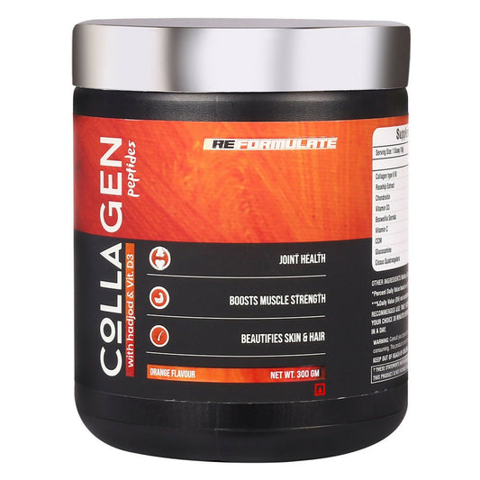 Reformulate Colla Gen Powder Peptides With Hadjod & Vitamin D3 I Joint Health I Boosts Muscle Strength I Beautifies Skin & Hair I Orange