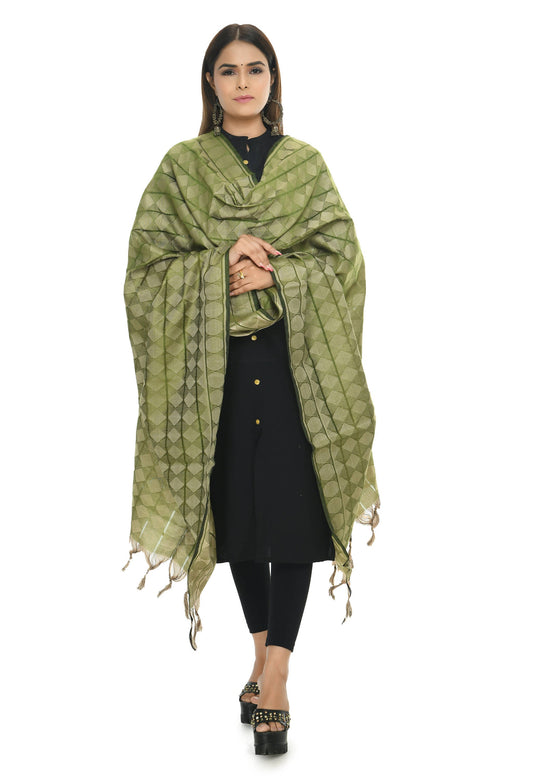 Mominos Fashion Moeza Handloom Cotton Mehendi Green Dupatta