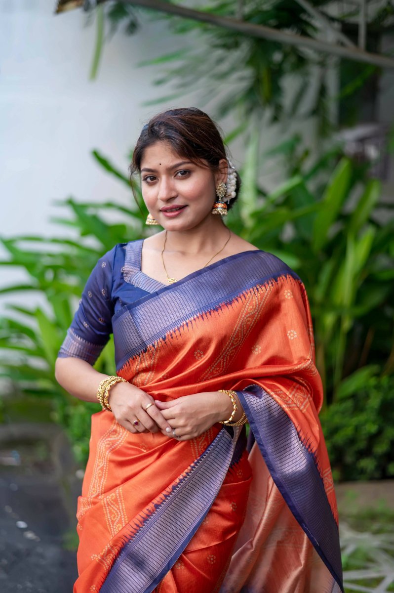 Aastha Fashion Orange Woven Soft Silk Saree with Blouse - Grab2buy