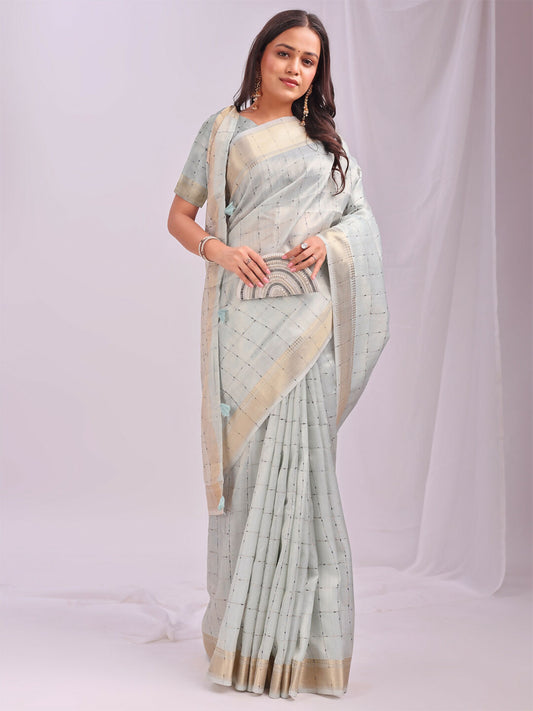 Shree Shyam Fashion Organza Sky Blue Saree