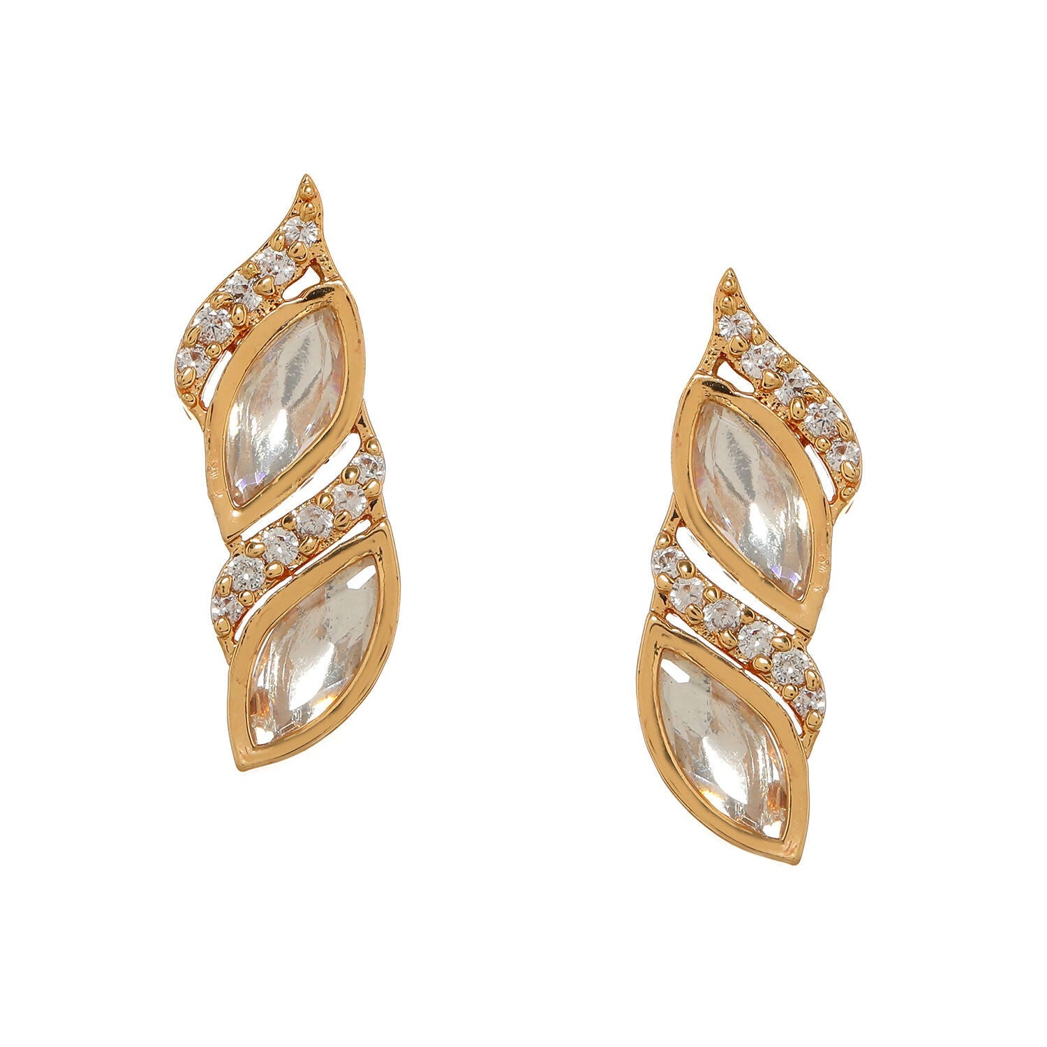 Boat Shaped Earrings with Diamond in Gold (Gold) - Ruby Raang - Grab2buy