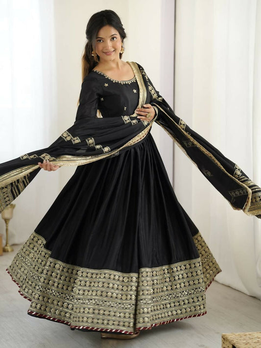 Teeya Creation Black Chinon Silk Gown