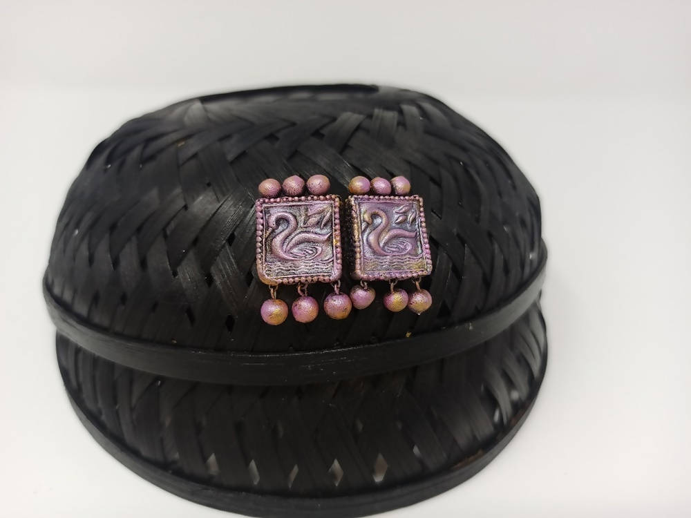 Terracotta Beautiful Swan Studs-Lavender
