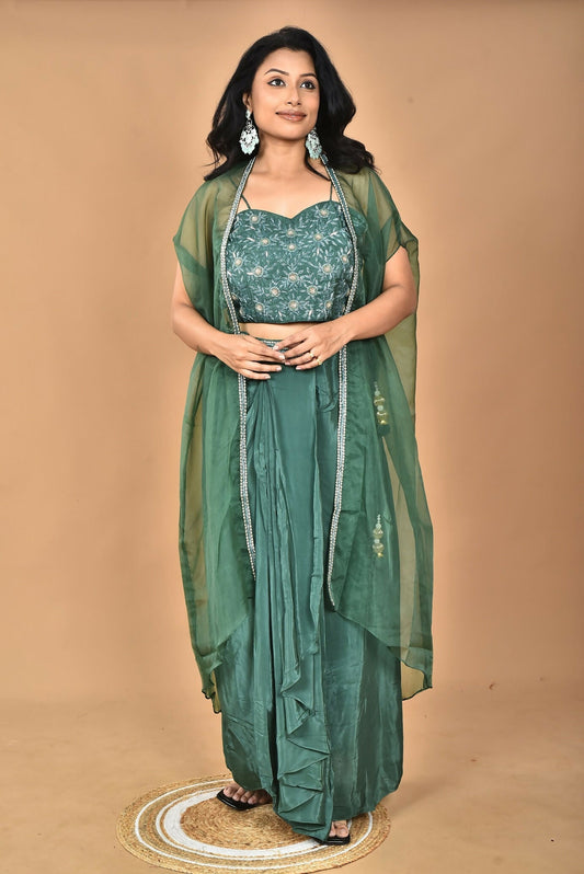 Morchari Women Hand Embroidery Crop Top-Green