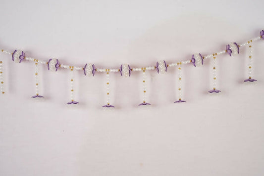 Kundan HandiKrafts Purple Flower Pearl Thoranna With Side Hanging