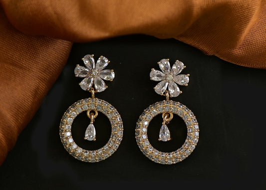 Joban Fashion Women Brass Golden White Ad Earrings - Distacart