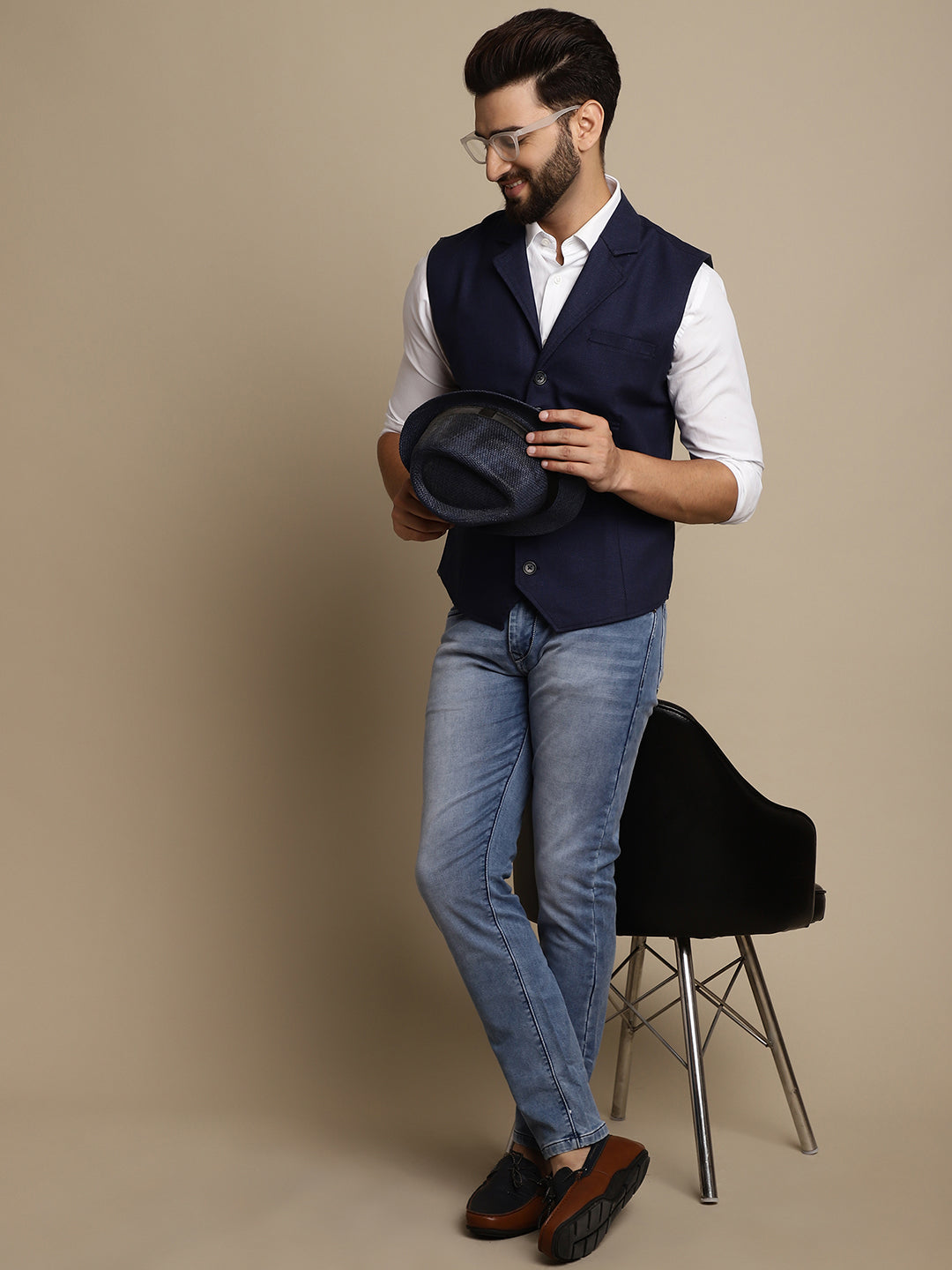 Even Apparels Men's Blue Waistcoat with Notched Lapel - Grab2buy