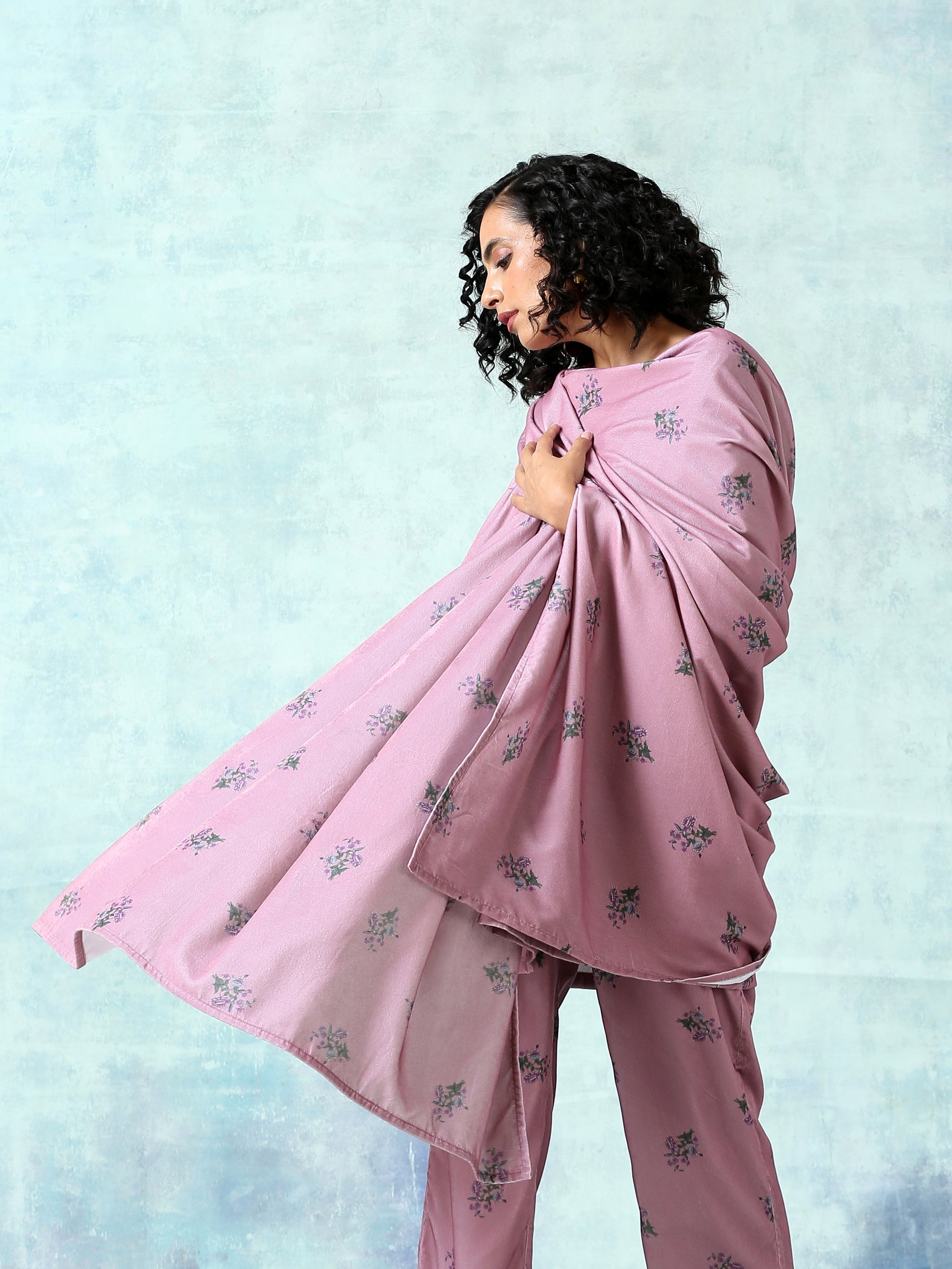 trueBrowns Light Mauve Printed Velvet Shawl - Grab2buy