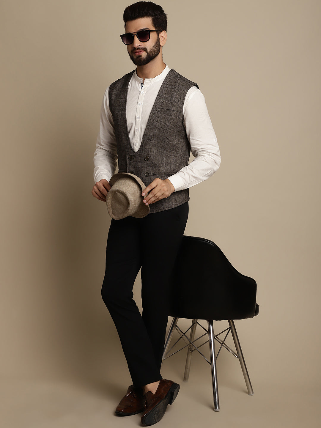 Even Apparels Men's Brown Double Breast Waistcoat - Grab2buy