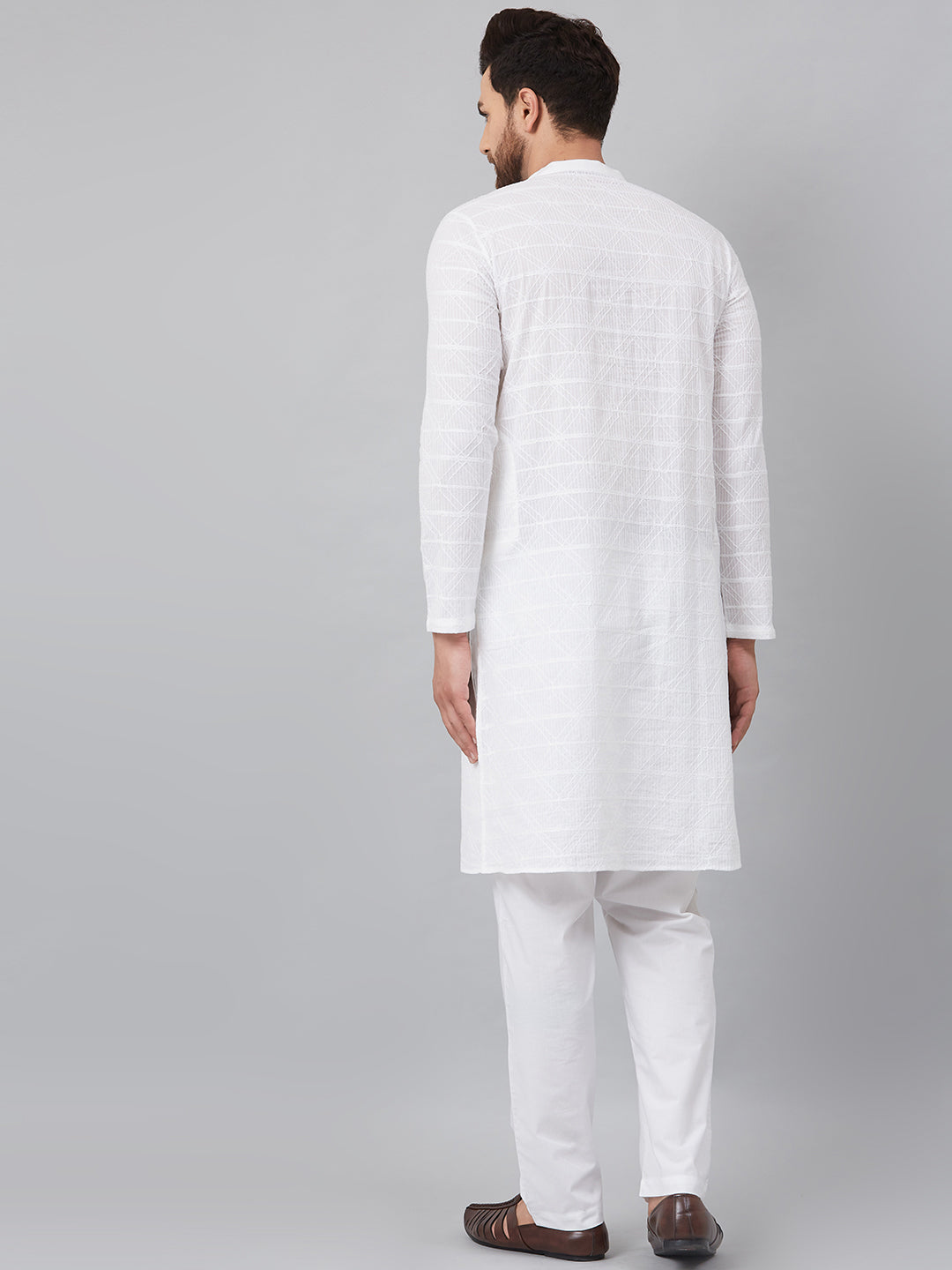 NOZ2TOZ Men White Green Chikankari Embroidered Woven Design Straight Kurta - Grab2buy
