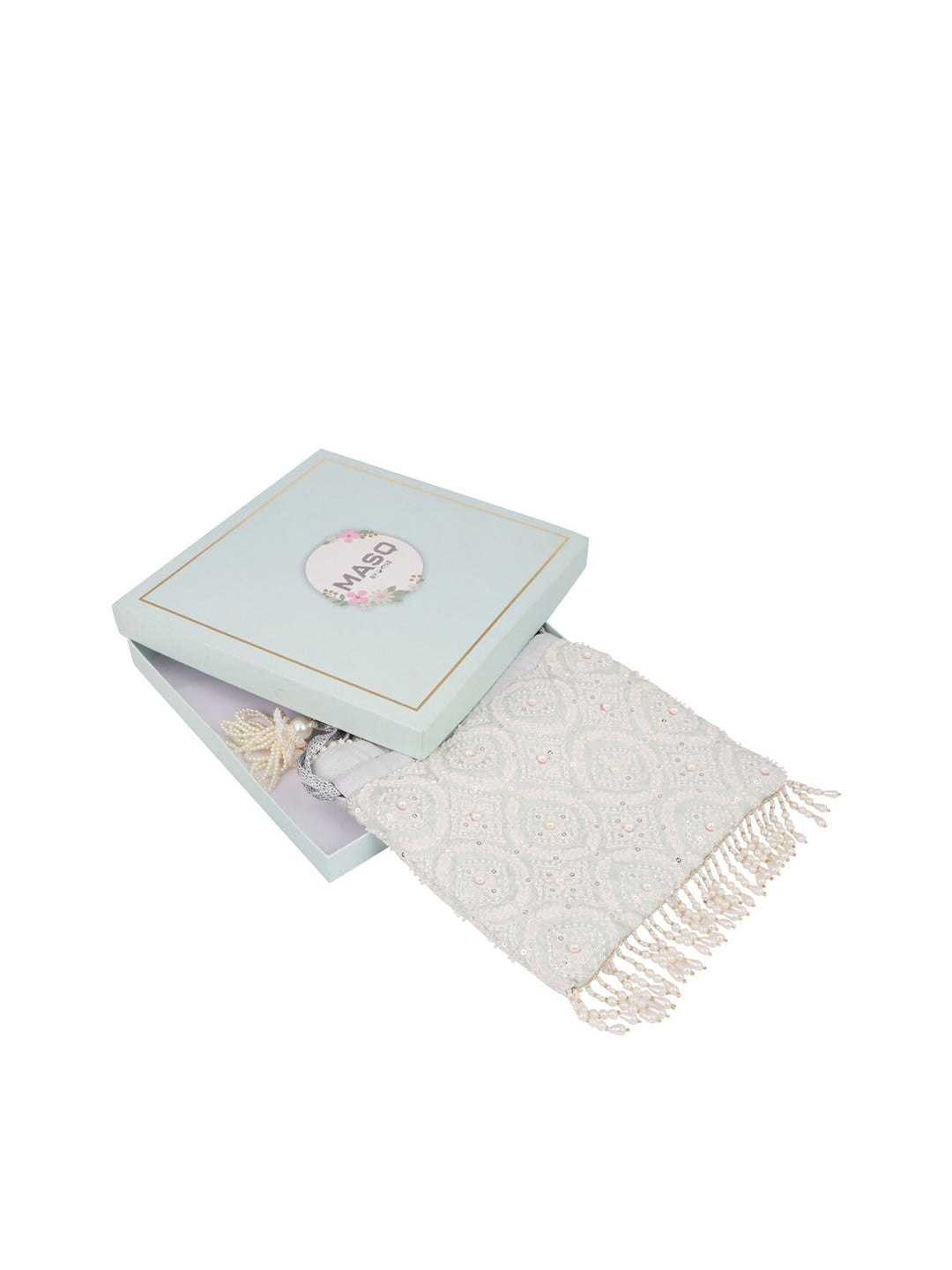 Masq Black & White Embroidered Potli Clutch - Grab2buy