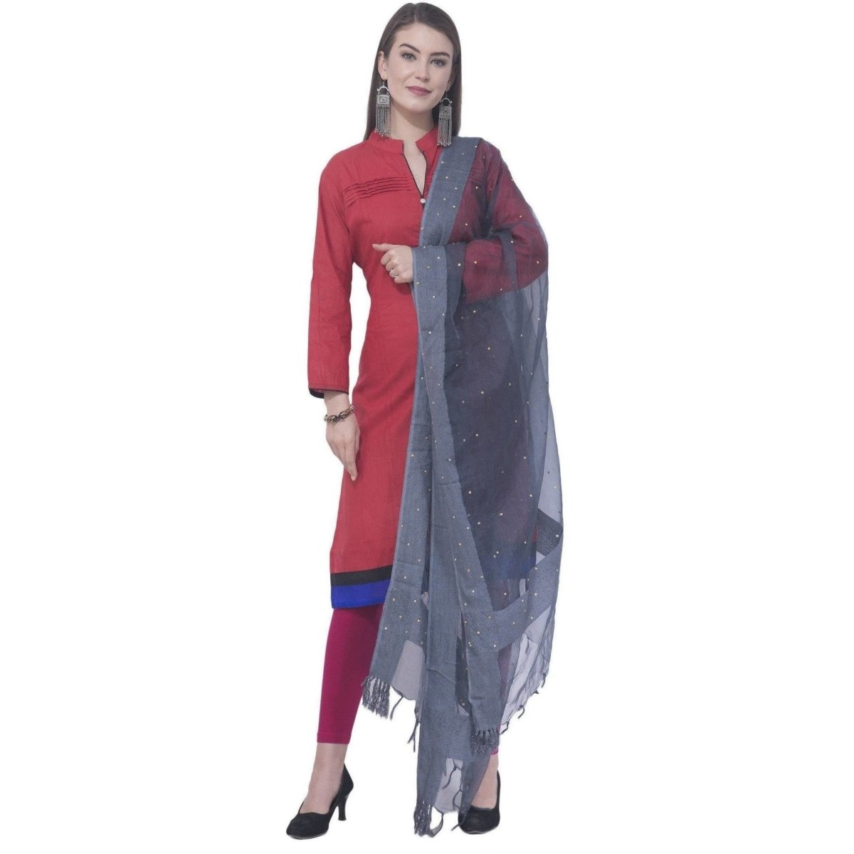 A R SILK Gray Color Chandna Orgenza cotton Dupattas and Chunnis