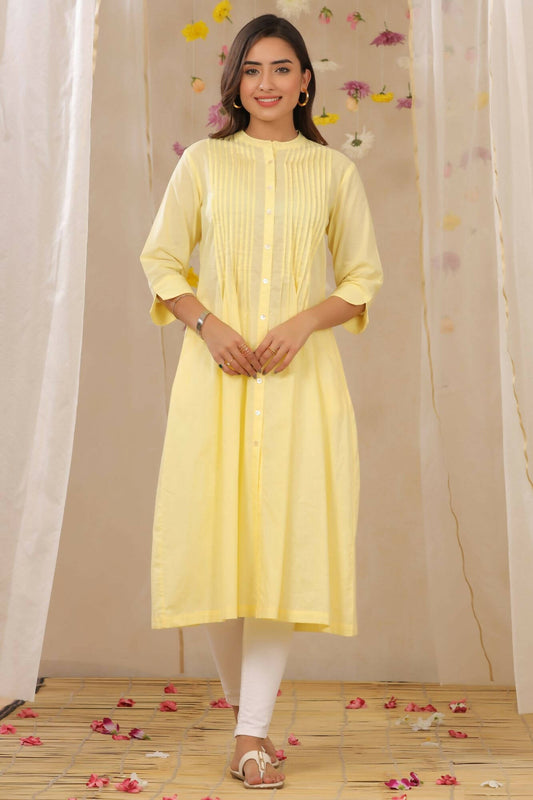 Juniper Women Limeyellow Cambric Solid A-Line Kurta