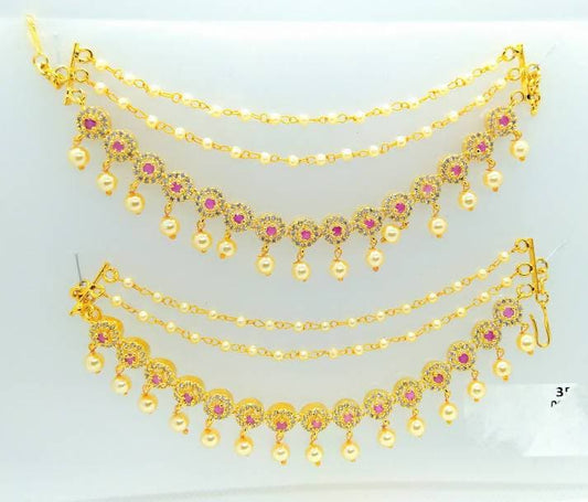 Ad Ruby Bridal Ear side chain Pair Grab2Buy Mokshi Collections Grab2Buy