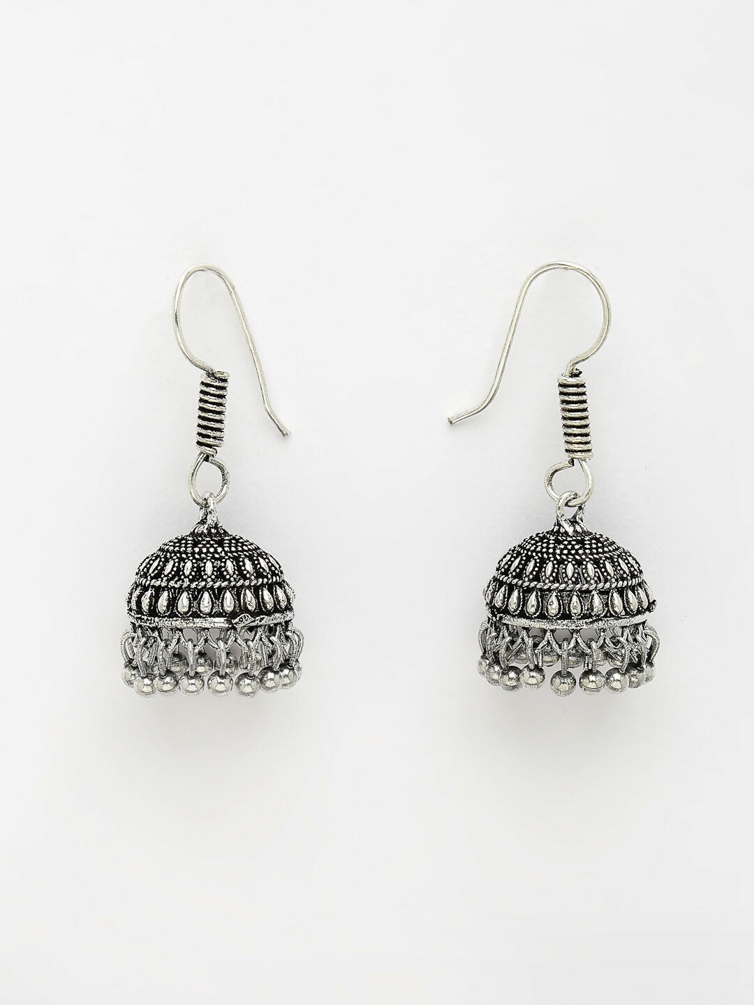 NVR Women's Silver-Toned German Silver Oxidised Necklace with Jhumka Earrings - Grab2buy