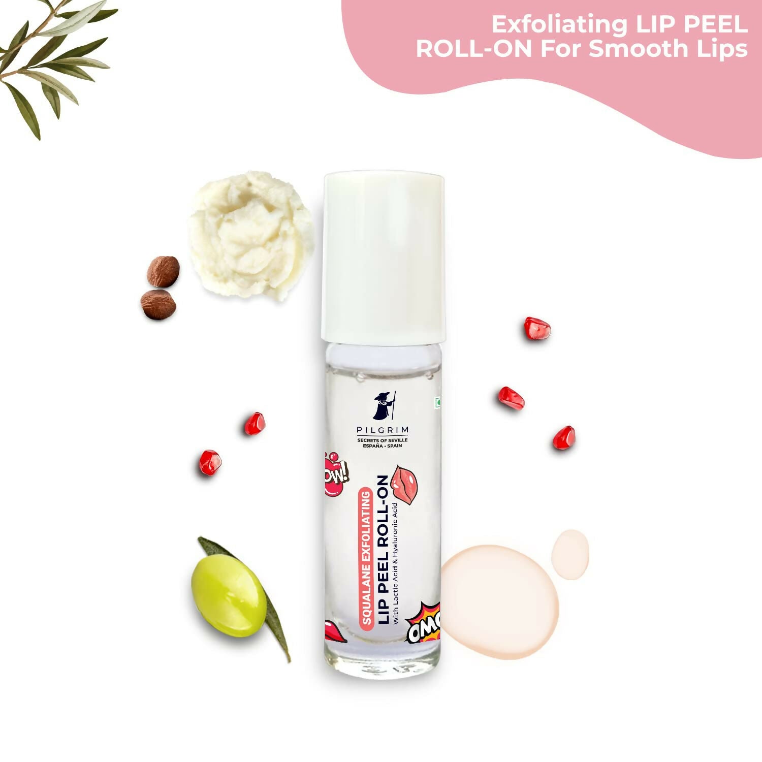 Pilgrim Spanish Lip Peel Roll-on with Lactic Acid & Hyaluronic Acid For Soft & Glossy Lips, Hydrating Dry & Flaky Lips - Grab2buy