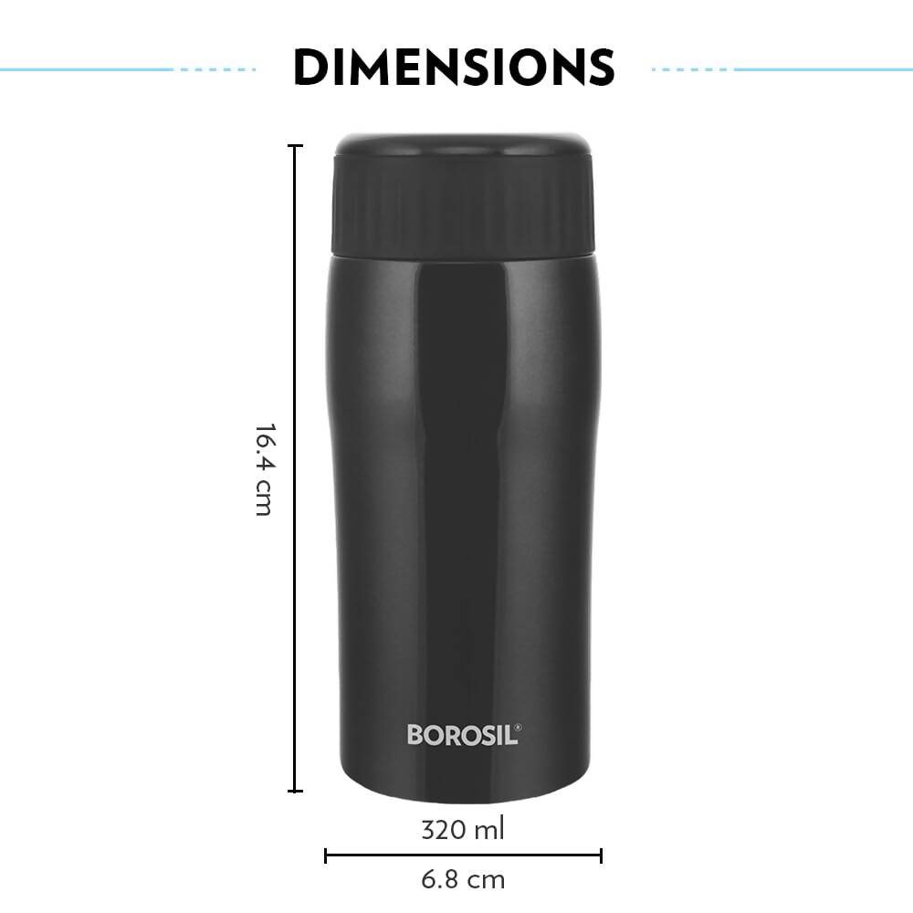 Borosil Cosmic Insulated Water Bottle Tumbler - 320ml (Black) - Grab2buy