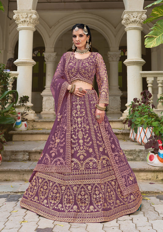 Monjolika Fashion Purple Butterfly Net Embroidered Work Stunning Lehenga For Wedding Season