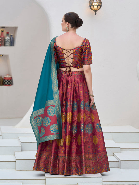 Monjolika Fashion Maroon Color Kanjivaram Silk Jacquard Designer Lehenga Choli
