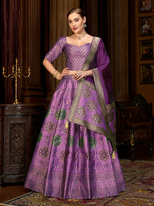 Monjolika Fashion Purple Color Kanjivaram Silk Jacquard Designer Lehenga Choli