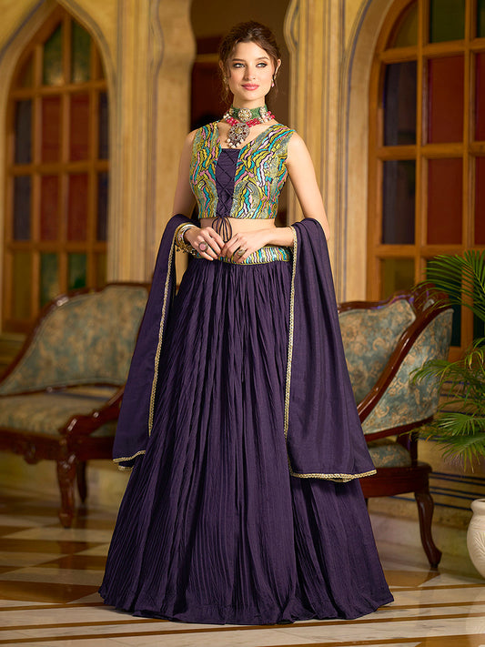 Monjolika Fashion Designer Lehenga Choli Crush Silk In Wine