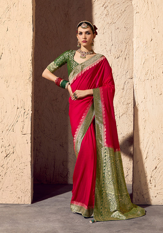 Monjolika Fashion Red Crepe Georgette Zari Weaving Work Saree