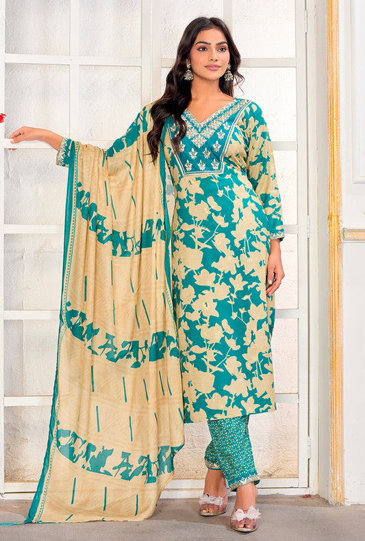 Monjolika Fashion Dark Grey Chanderi Silk Embroidered Work Party Pant Style Suit