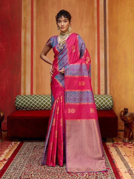 Monjolika Fashion Multi Colour Handloom Silk Blend Contemporary Saree With Weaving Work