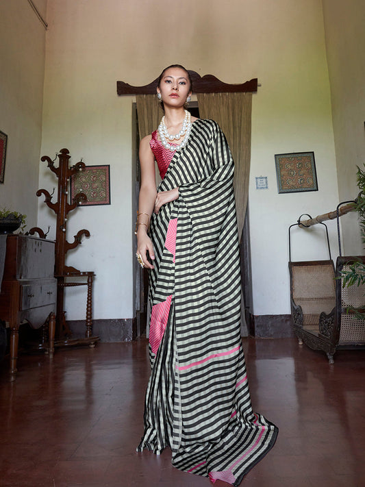 Monjolika Fashion Satin Printed Multicolor Casual Saree