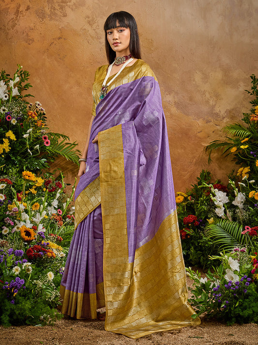 Monjolika Fashion Woven Work Silk Blend Lavender Saree