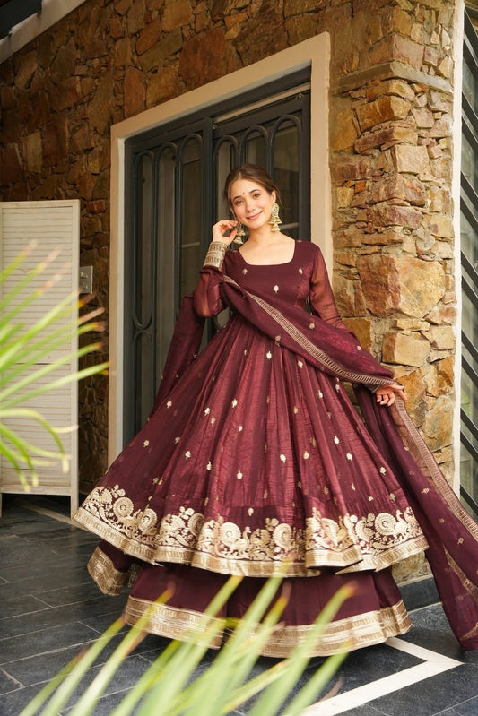 Yash Enterprise Maroon Simmer Silk Party Wear Ebroidery Suit Set Grab2Buy Yash Enterprise Grab2Buy