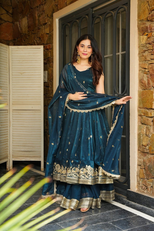 Yash Enterprise Rama Green Simmer Silk Party Wear Ebroidery Suit Set Grab2Buy Yash Enterprise Grab2Buy