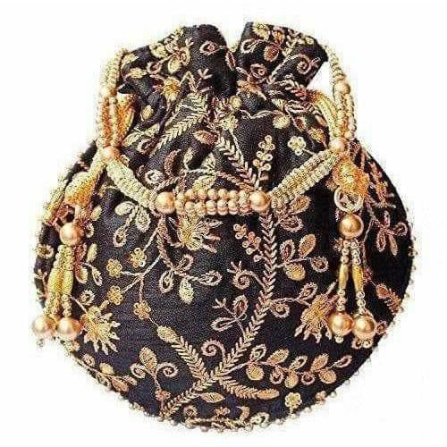 Ethnic Clutch Silk Potli Batwa Pouch Bag with Metal Bead work Gift For Women - Grab2buy