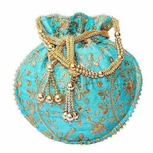Ethnic Clutch Silk Potli Batwa Pouch Bag with Metal Bead work Gift For Women - Grab2buy
