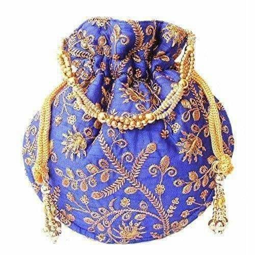 Ethnic Clutch Silk Potli Batwa Pouch Bag with Metal Bead work Gift For Women - Grab2buy