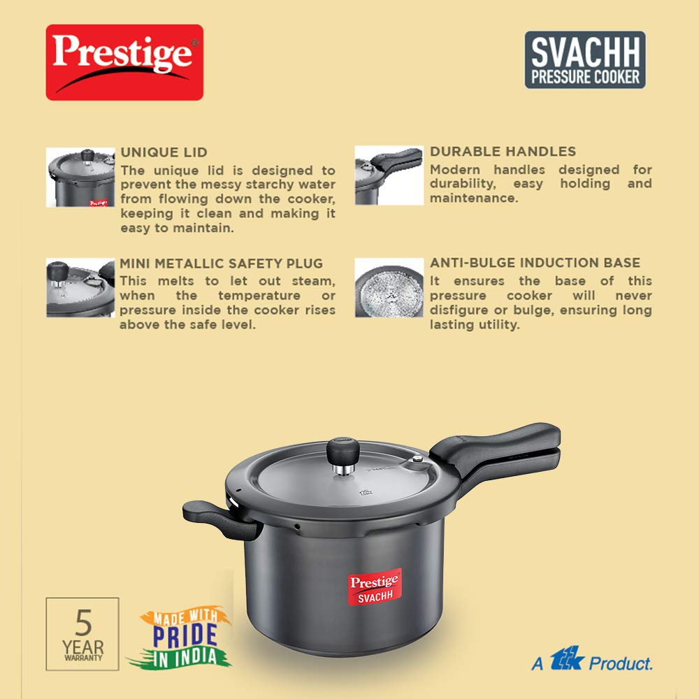 Anodized Outer Lid Pressure Cooker, 5 Litres, Black