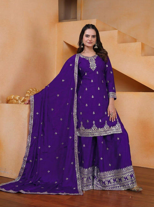 Yash Enterprise Purple Chinon Silk Embroidery Party Wear Suit Set Grab2Buy Yash Enterprise Grab2Buy