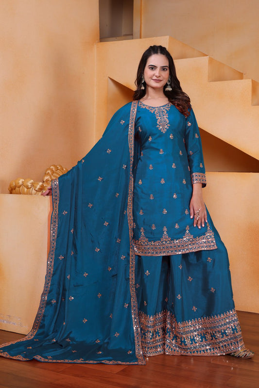 Yash Enterprise Rama Green Chinon Silk Embroidery Party Wear Suit Set Grab2Buy Yash Enterprise Grab2Buy