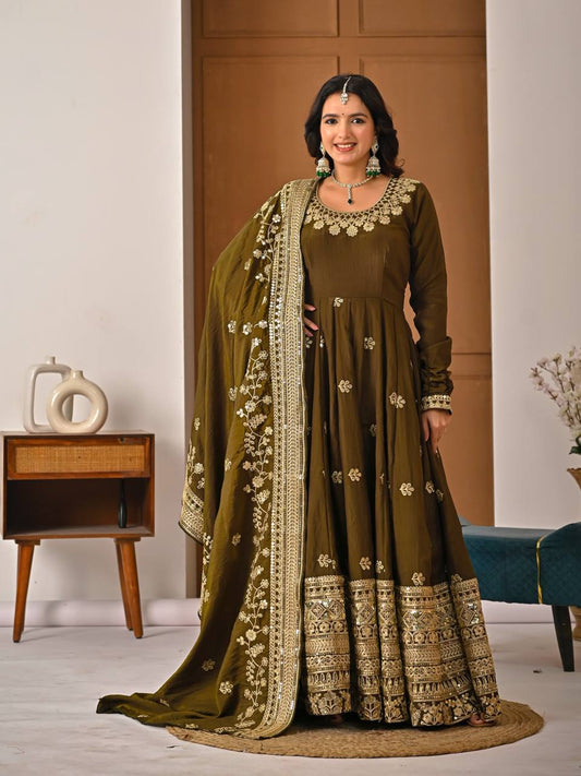 Yash Enterprise Mehndi Vichitra Silk Party Wear Embroidery Suit Set Grab2Buy Yash Enterprise Grab2Buy