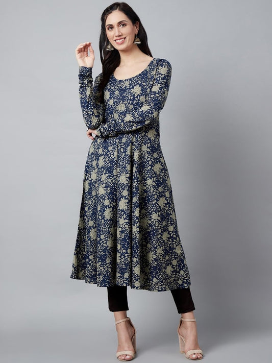 Aks Floral Printed Pure Cotton Anarkali Kurta