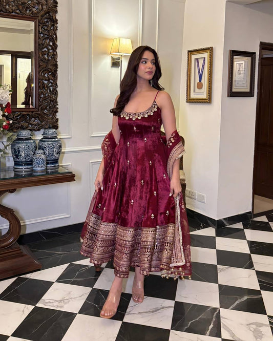 Yash Enterprise Maroon Vichitra Silk Embroidery Party Wear Uit Set Grab2Buy Yash Enterprise Grab2Buy