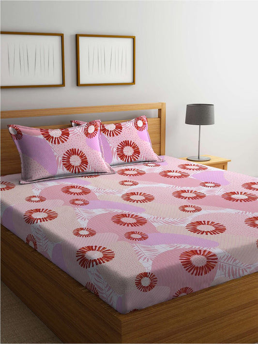 BOMBAY DYEING Serenita Pink Printed Cotton 144 TC Queen Bedsheet with 2 Pillow Covers | Grab2Buy