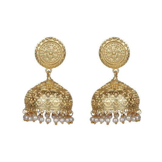 Joban Fashion Women Matte Gold Brass Jhumka | Swadesiicart