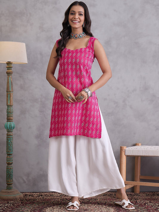 InWeave Fuchsia Kantha Cream Palazzo Set | Grab2Buy