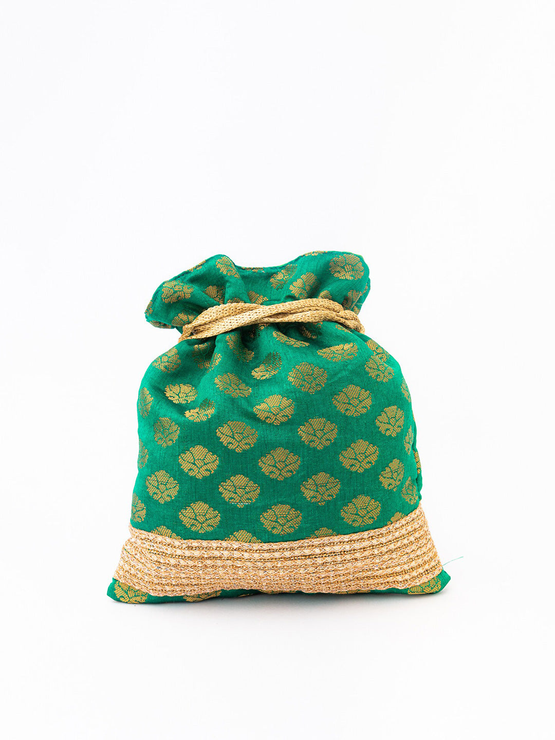 NR By Nidhi Rathi Green & Gold-Toned Banarasi Printed Potli Clutch - Grab2buy