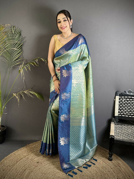 Joban Fashion Pista Green Intricate Zari Weaving Soft Silk Dharmavaram Saree