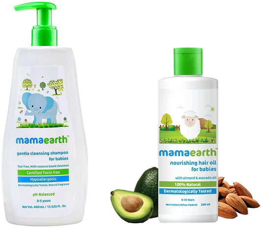 Mamaearth Gentle Cleansing Natural Baby Shampoo & Nourishing Hair Oil for Babies Genie India