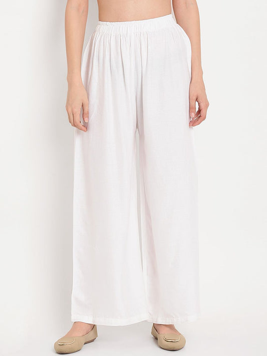 TAG 7 Women White Solid Straight Palazzos