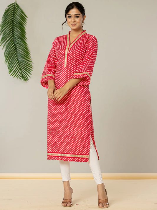 Yufta Cotton Pink Leheriya Kurta